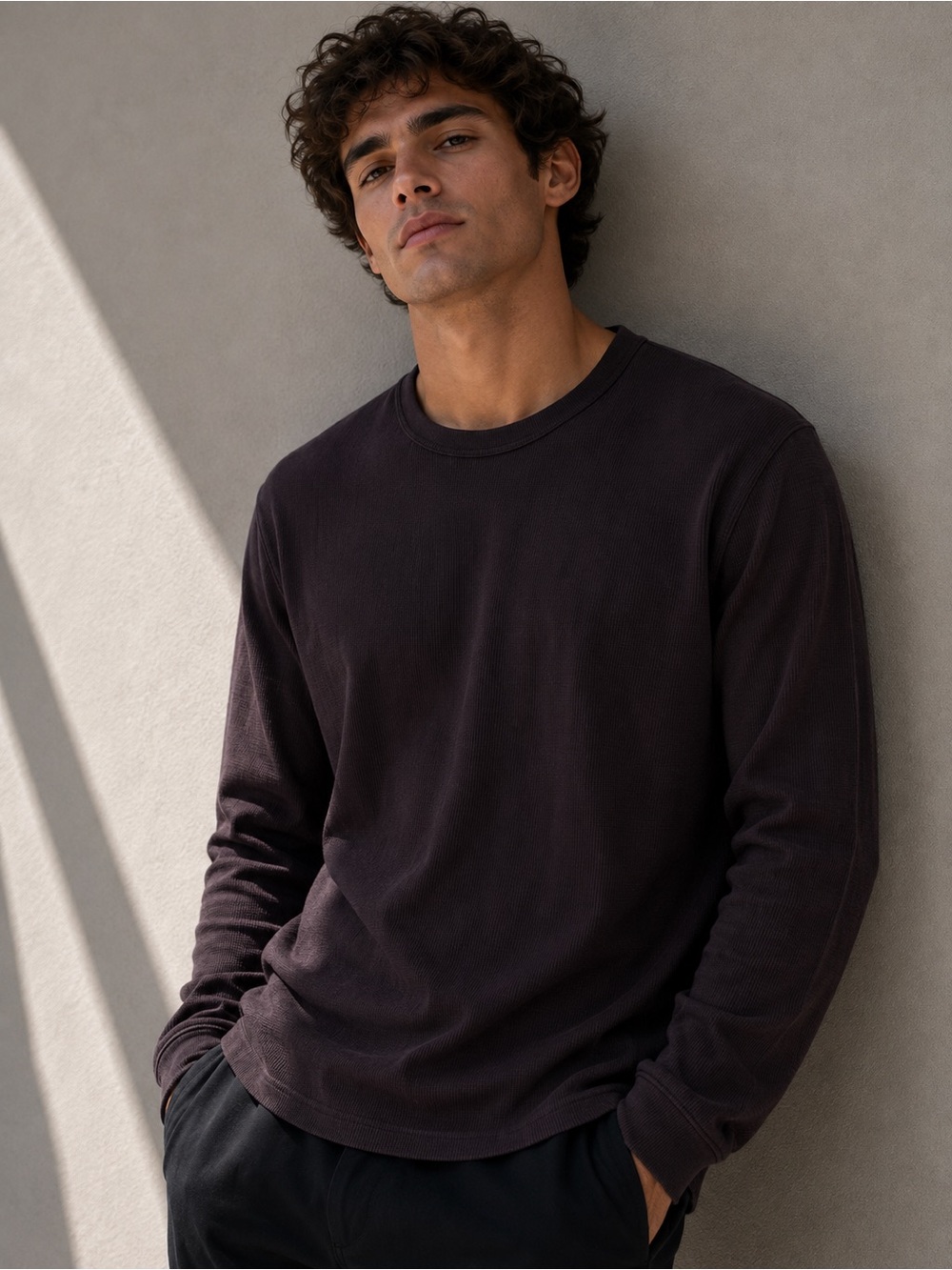 Public Opinion Waffle Knit Long Sleeve Shirt Gray M
